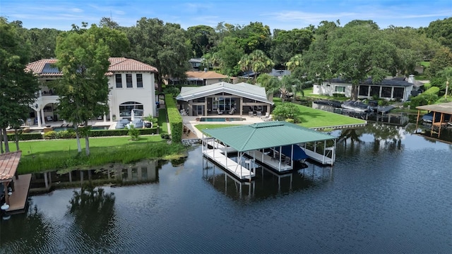 9070 Ron Den Ln, Windermere, FL 34786 - dock area featuring boat lift, a water view, and an outdoor pool