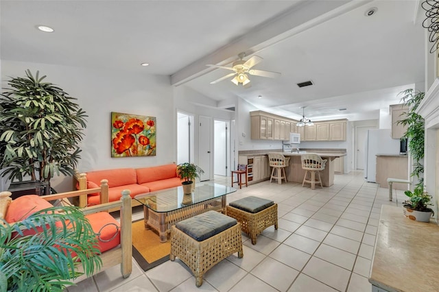 1238 Palmetto Rd, Eustis, FL 32726 - living area with light tile patterned floors, a ceiling fan, and recessed lighting