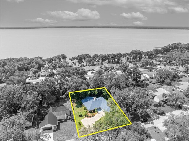 1238 Palmetto Rd, Eustis, FL 32726 - aerial perspective of suburban area with a nearby body of water and property parcel outlined