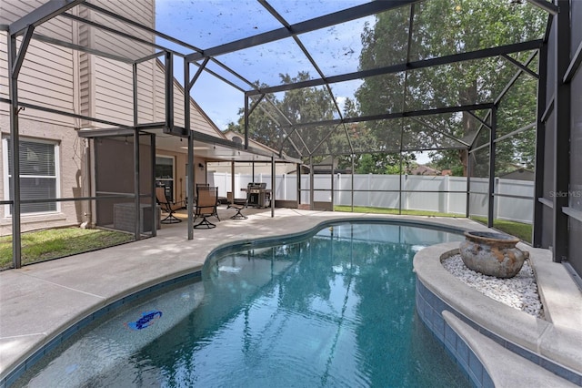 1041 Mccully Ct, Oviedo, FL 32765 - view of swimming pool with a fenced backyard, a patio, and glass enclosure