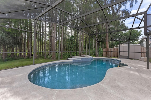 1041 Mccully Ct, Oviedo, FL 32765 - view of pool with a shed, a patio area, and glass enclosure