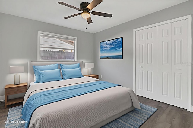5904 Altec Rd, Orlando, FL 32808 - bedroom featuring wood finished floors, a closet, and ceiling fan