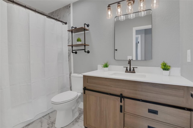 5904 Altec Rd, Orlando, FL 32808 - bathroom featuring marble finish floors, vanity, and a shower with curtain