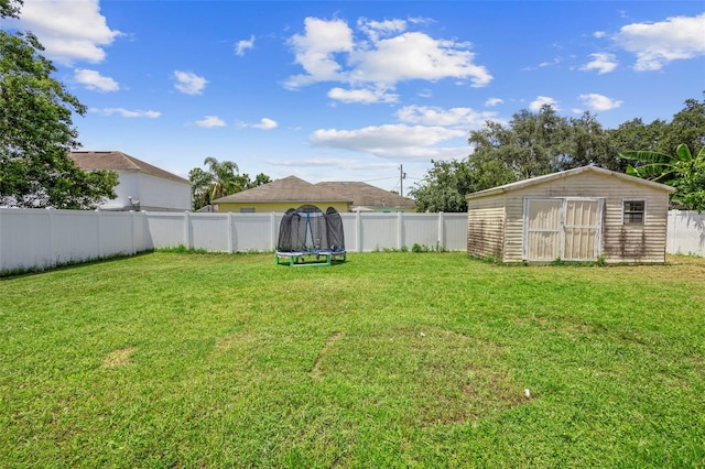 1040 Cannock Dr, Kissimmee, FL 34758 - fenced backyard featuring a trampoline and a storage shed