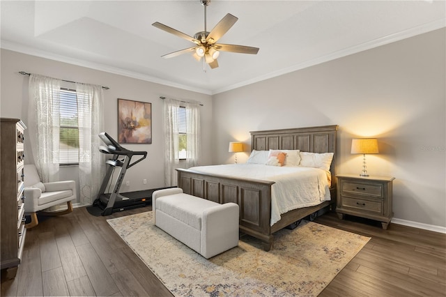 2018 Bay Clover Dr, Winter Garden, FL 34787 - bedroom with multiple windows, dark wood-type flooring, crown molding, and a ceiling fan