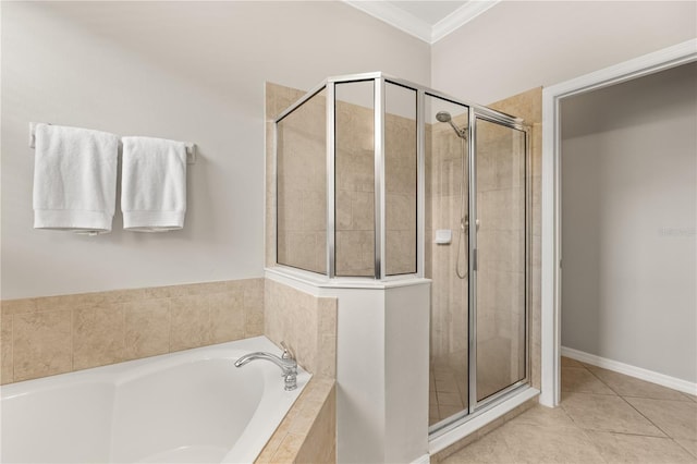 2018 Bay Clover Dr, Winter Garden, FL 34787 - full bath with a shower stall, a bath, ornamental molding, and tile patterned floors