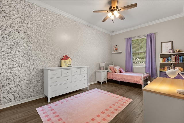 2018 Bay Clover Dr, Winter Garden, FL 34787 - bedroom with crown molding, dark wood finished floors, and a ceiling fan