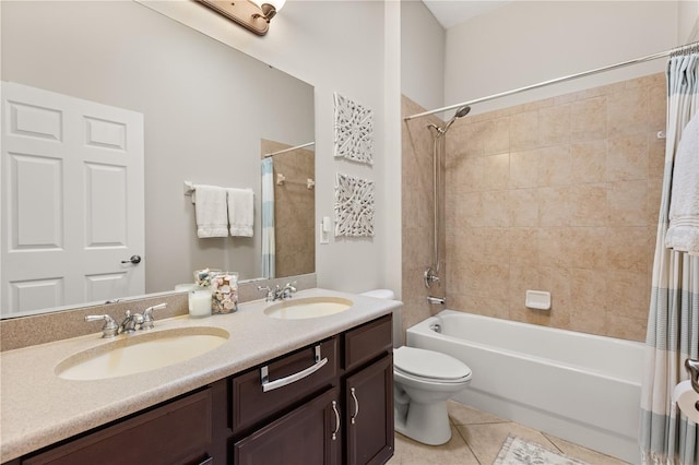 2018 Bay Clover Dr, Winter Garden, FL 34787 - bathroom featuring shower / bath combination with curtain, tile patterned floors, and double vanity