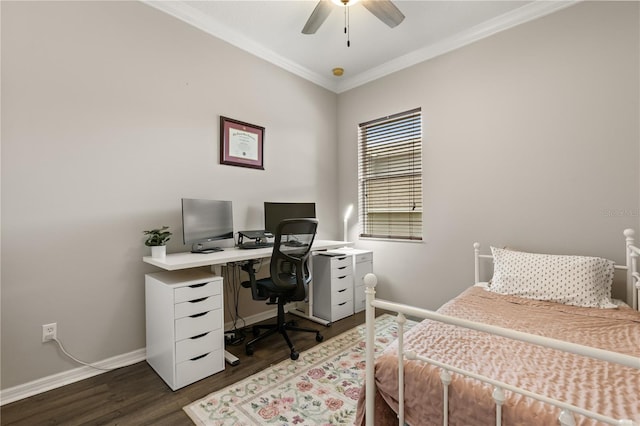 2018 Bay Clover Dr, Winter Garden, FL 34787 - bedroom featuring ornamental molding, dark wood-style flooring, a desk, and ceiling fan