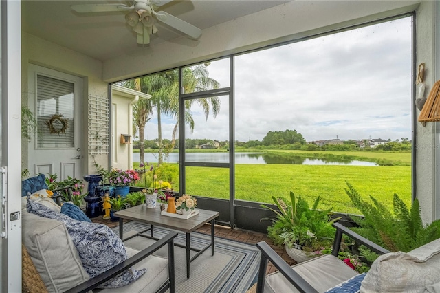 13235 Vennetta Way, Windermere, FL 34786 - sunroom / solarium with a water view, ceiling fan, and an outdoor living space
