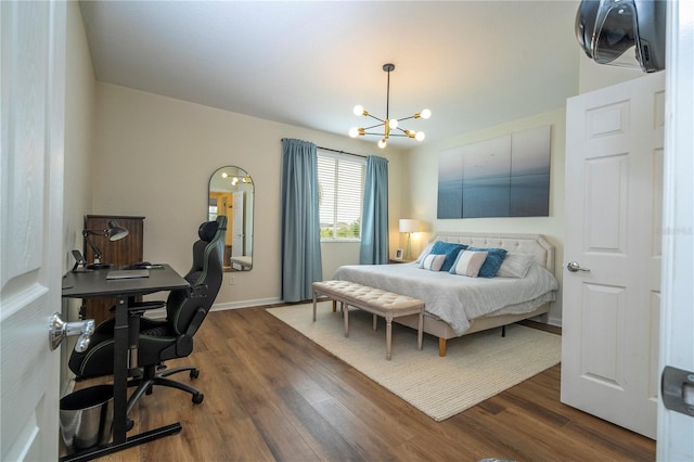 13235 Vennetta Way, Windermere, FL 34786 - bedroom featuring a chandelier, dark wood-style flooring, and a desk