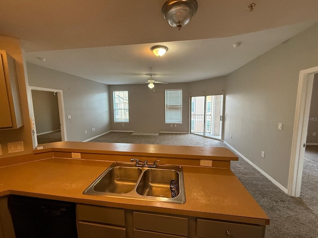 2015 Erving Cir Unit 307, Ocoee, FL 34761 - kitchen with dishwasher, carpet flooring, open floor plan, and ceiling fan