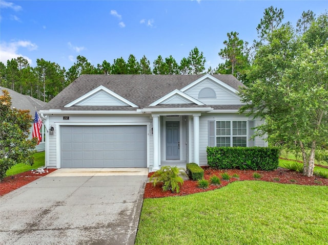 297 Shadow Ridge Trl, Ponte Vedra, FL 32081 - ranch-style home with a garage, driveway, a front lawn, and a shingled roof