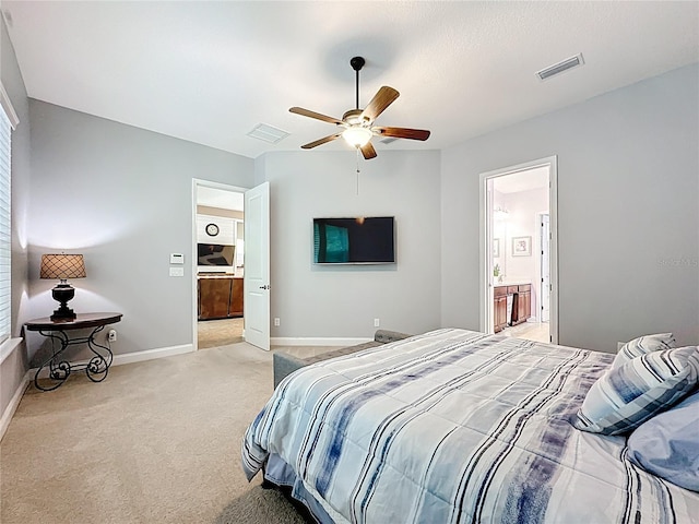 297 Shadow Ridge Trl, Ponte Vedra, FL 32081 - bedroom featuring light colored carpet, a ceiling fan, and connected bathroom
