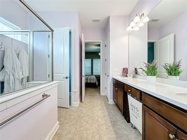 297 Shadow Ridge Trl, Ponte Vedra, FL 32081 - bathroom featuring connected bathroom, double vanity, tile patterned flooring, and a shower with shower door