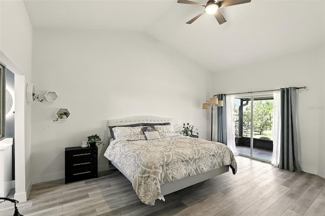 960 Falls Trl, Malabar, FL 32950 - bedroom featuring access to outside, light wood-style floors, lofted ceiling, and a ceiling fan