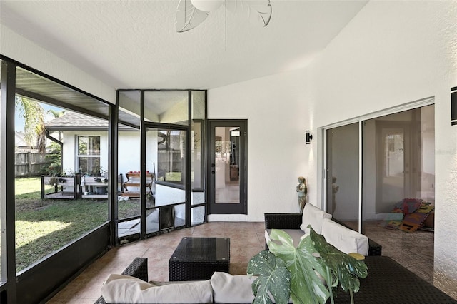 960 Falls Trl, Malabar, FL 32950 - sunroom featuring a ceiling fan and an outdoor hangout area