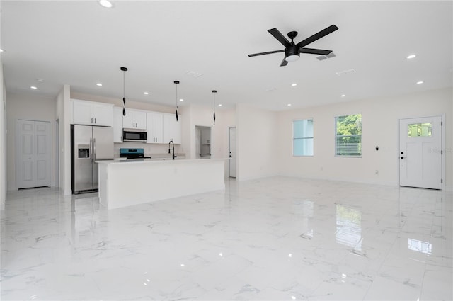 1157 W Hancock Dr, Deltona, FL 32725 - unfurnished living room featuring recessed lighting, ceiling fan, and light marble finish flooring