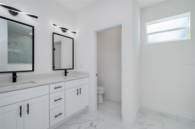 1157 W Hancock Dr, Deltona, FL 32725 - full bath featuring marble look tiles, double vanity, and a marble finish shower