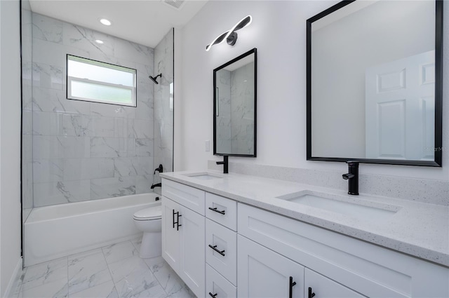 1157 W Hancock Dr, Deltona, FL 32725 - bathroom with shower / bath combination, double vanity, and marble finish floors