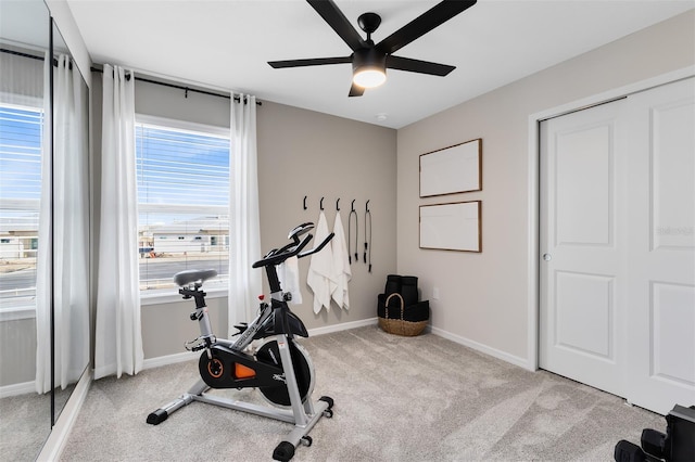 2302 Southbury Dr, Kissimmee, FL 34744 - exercise room featuring a ceiling fan and carpet flooring