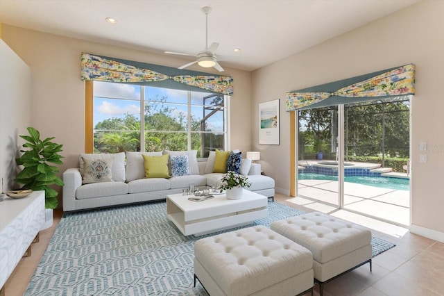 4216 Fawn Meadows Cir, Clermont, FL 34711 - tiled living room featuring ceiling fan and recessed lighting