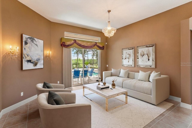 4216 Fawn Meadows Cir, Clermont, FL 34711 - tiled living area with a chandelier and baseboards