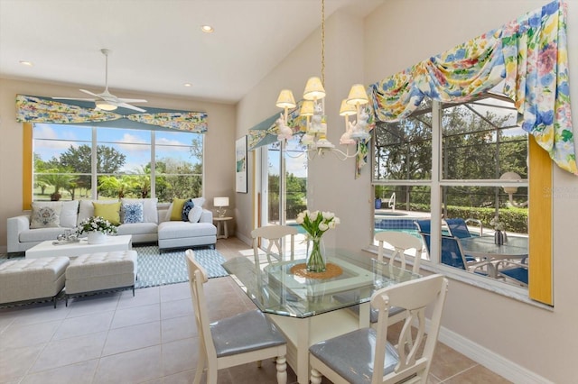 4216 Fawn Meadows Cir, Clermont, FL 34711 - dining area featuring tile patterned floors, ceiling fan, a chandelier, and recessed lighting