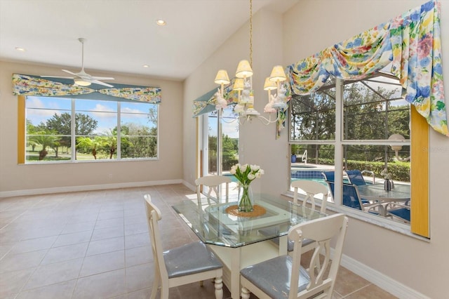 4216 Fawn Meadows Cir, Clermont, FL 34711 - tiled dining room featuring a ceiling fan, a chandelier, and recessed lighting