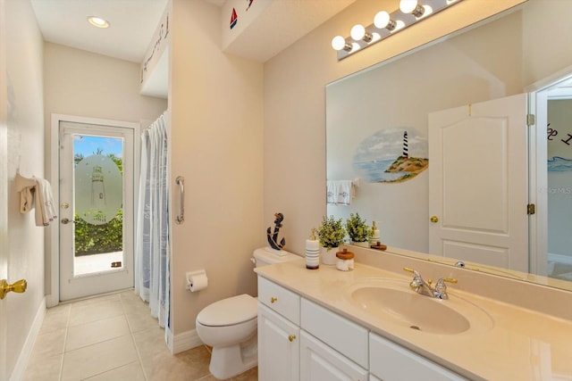 4216 Fawn Meadows Cir, Clermont, FL 34711 - bathroom featuring vanity, tile patterned flooring, recessed lighting, and a shower with shower curtain