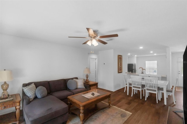 69 Pin Oak Dr, Palm Coast, FL 32164 - living room with ceiling fan, wood finished floors, and recessed lighting