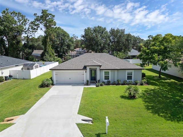 69 Pin Oak Dr, Palm Coast, FL 32164 - ranch-style home featuring concrete driveway, a garage, a shingled roof, and stucco siding