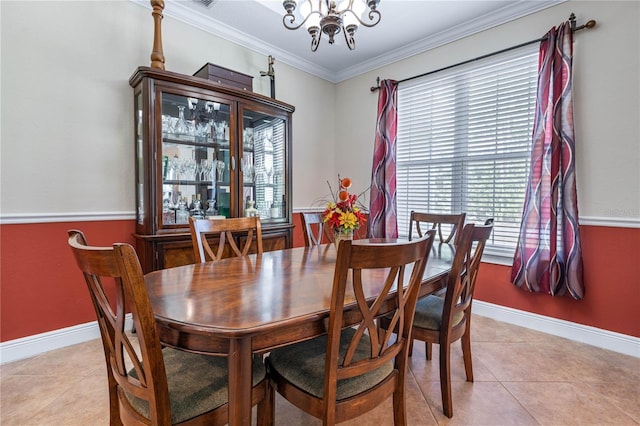 859 Leather Fern Ln, Mims, FL 32754 - dining space featuring a chandelier, light tile patterned flooring, and crown molding