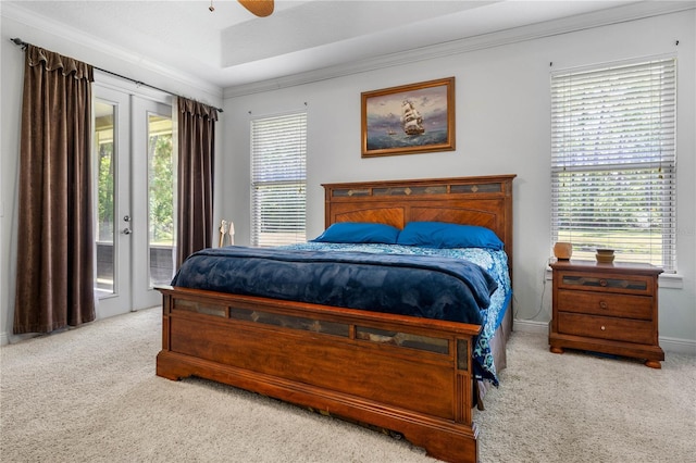 859 Leather Fern Ln, Mims, FL 32754 - bedroom featuring access to exterior, carpet floors, crown molding, and ceiling fan