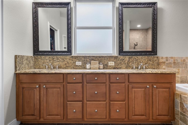 859 Leather Fern Ln, Mims, FL 32754 - full bathroom featuring double vanity and tiled bath