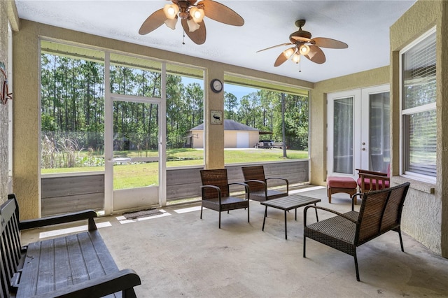 859 Leather Fern Ln, Mims, FL 32754 - sunroom featuring french doors and a ceiling fan