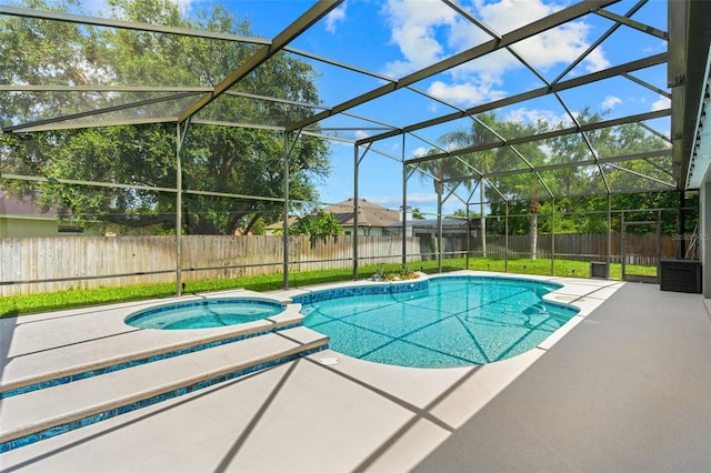 4323 Kezar Ct, Belle Isle, FL 32812 - view of pool featuring a patio, a fenced backyard, a lanai, and a pool with connected hot tub