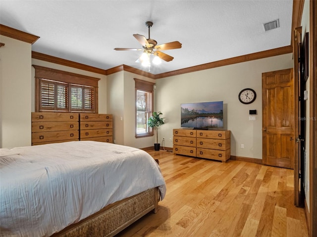9045 Mossy Oak Ln, Clermont, FL 34711 - bedroom featuring crown molding, wood finished floors, and ceiling fan