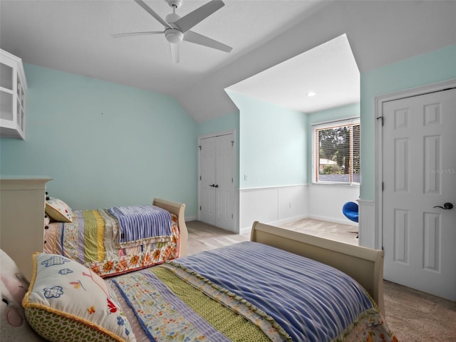 9045 Mossy Oak Ln, Clermont, FL 34711 - carpeted bedroom with lofted ceiling and a ceiling fan