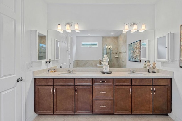 14897 Ellingsworth Ln, Winter Garden, FL 34787 - full bath featuring double vanity, tiled shower, and tile patterned flooring