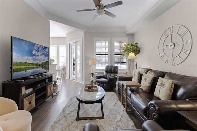 501 Mirasol Cir Unit 304, Kissimmee, FL 34747 - living room featuring ceiling fan and dark wood finished floors