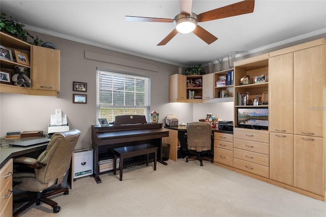 1339 Villa Ln Unit 50, Apopka, FL 32712 - office area with light colored carpet, ornamental molding, and ceiling fan