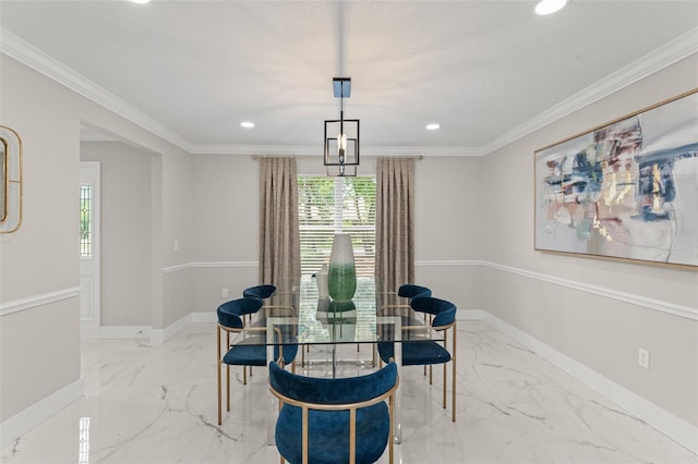 109 E 12th Ave, Windermere, FL 34786 - dining area featuring light marble finish flooring, recessed lighting, healthy amount of natural light, and ornamental molding