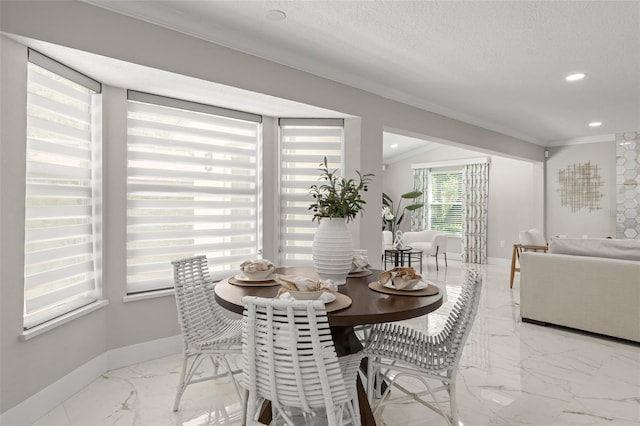 109 E 12th Ave, Windermere, FL 34786 - dining space featuring light marble finish flooring, ornamental molding, and recessed lighting
