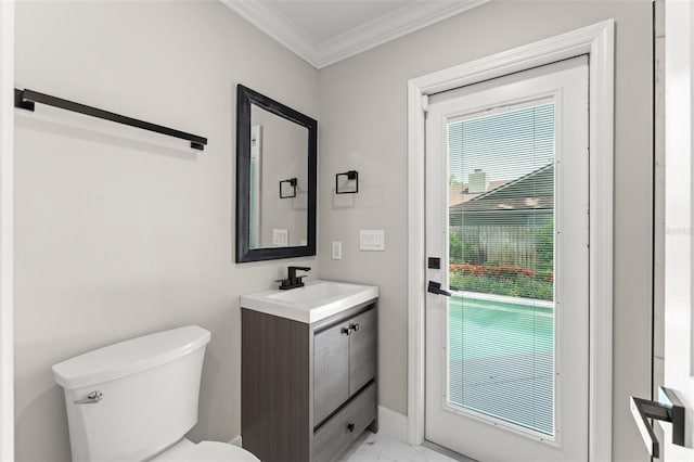 109 E 12th Ave, Windermere, FL 34786 - half bath featuring vanity, marble finish floors, and crown molding