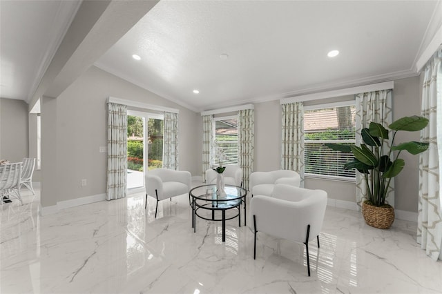 109 E 12th Ave, Windermere, FL 34786 - living room with marble tiled flooring, recessed lighting, crown molding, and lofted ceiling