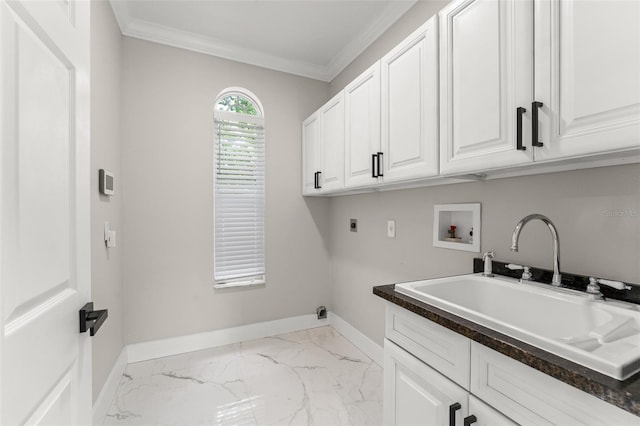 109 E 12th Ave, Windermere, FL 34786 - laundry room with hookup for a washing machine, electric dryer hookup, cabinet space, light marble finish floors, and ornamental molding