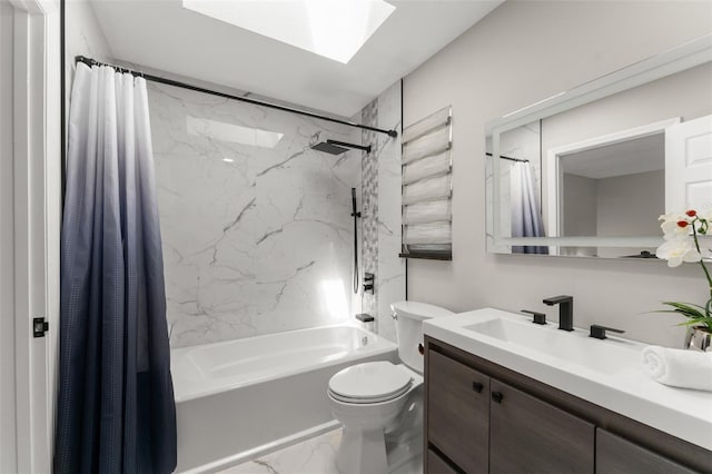 109 E 12th Ave, Windermere, FL 34786 - full bathroom with a skylight, shower / bathtub combination with curtain, vanity, and marble finish floors