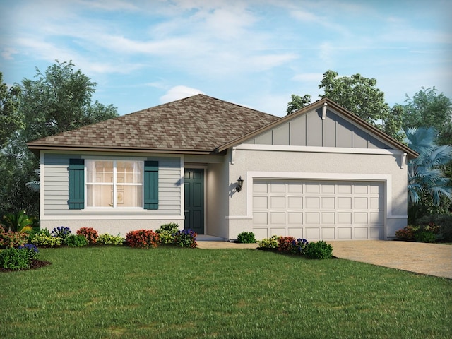 3239 Legends Preserve Dr, Daytona Beach, FL 32124 - ranch-style house featuring an attached garage, roof with shingles, a front lawn, and driveway