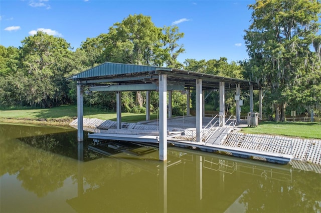 1758 Boat Launch Rd, Kissimmee, FL 34746 - dock area with a water view, a yard, and view of wooded area